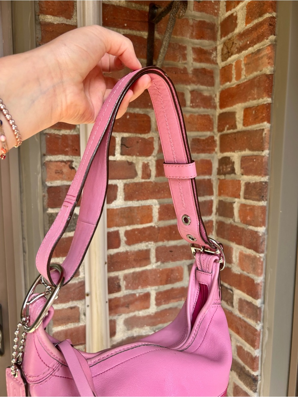 Vintage coach rugby duffel sac style F13357 pink striped leather y2k retro purse - Picture 10 of 14